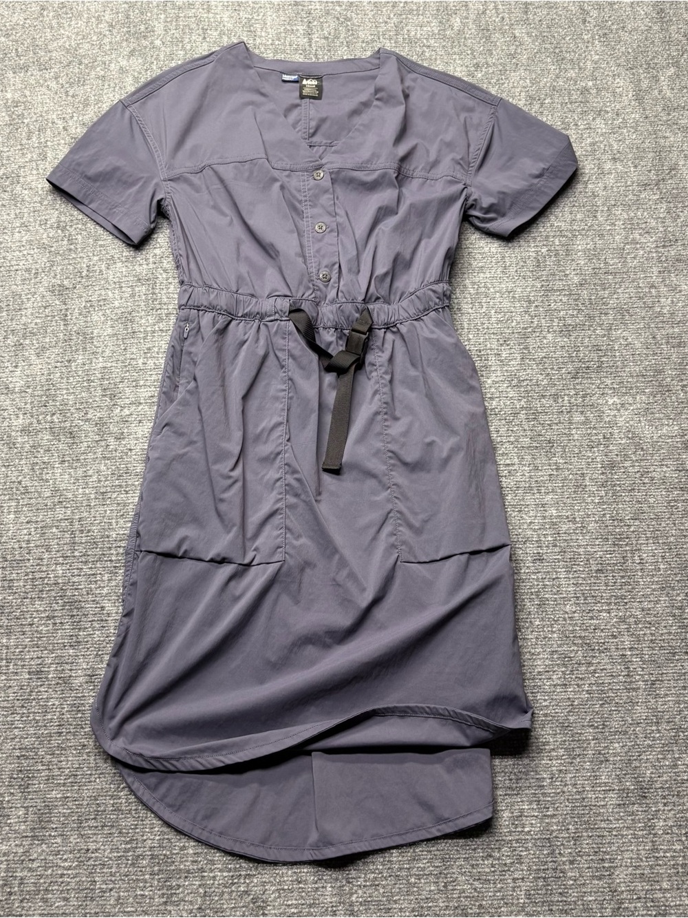 REI Co-op Sahara Dress Womens XS Gray Belted Short Sleeve Nylon Stretch